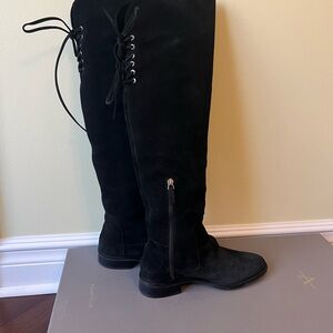 Black Suede Over-the-Knee Lace-Up Boots